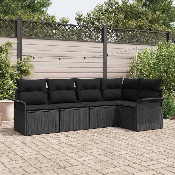 vidaXL - Tuinbank - Set - 5 - st - Zwart - poly - rattan