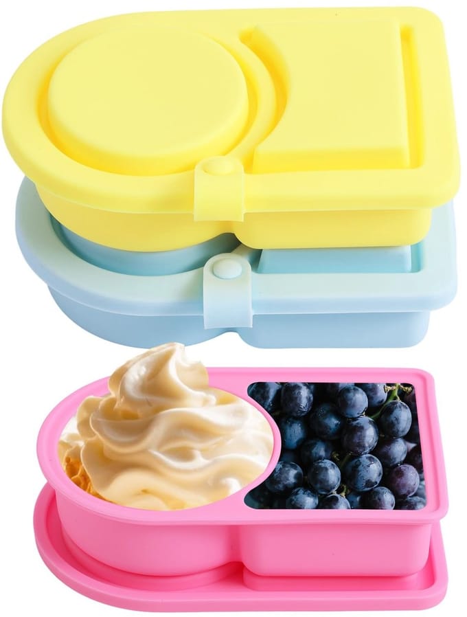 MTTproducts- Snackcontainer 3 Stuks - Silicone Snackdoos - Herbruikbaar - 2 Compartimenten - BPA-vrij - 13.7x8.5 cm
