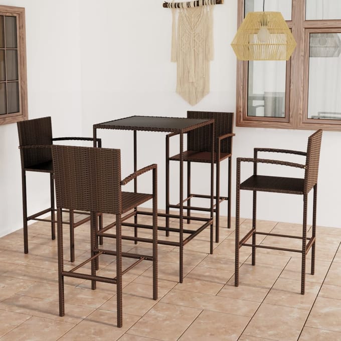 vidaXL - 5-delige - Tuinbarset - poly - rattan - bruin