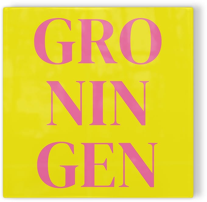Tegeltje Groningen - geel roze - tegeltje stad - tegeltje met tekst