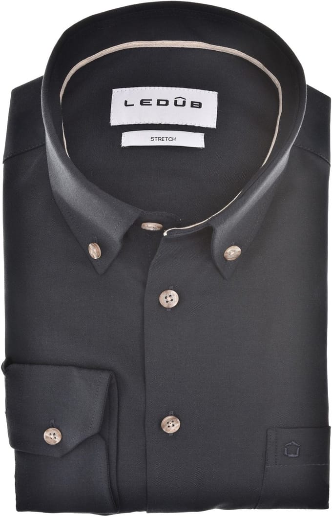 Overhemden Ledub navy katoen Modern Fit met borstzak