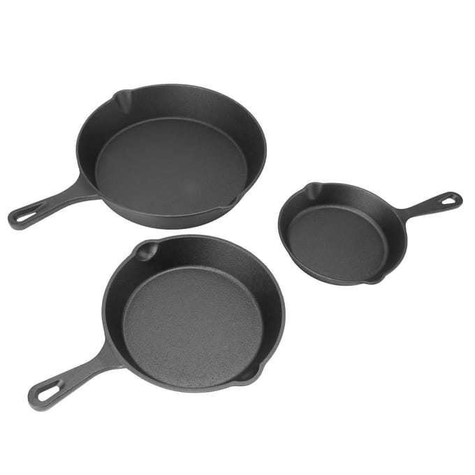 3 Piece Frying Pan Set Cast Iron Prevent Stick Multifunction Mini Fry Egg Pan with Long Handle for L black