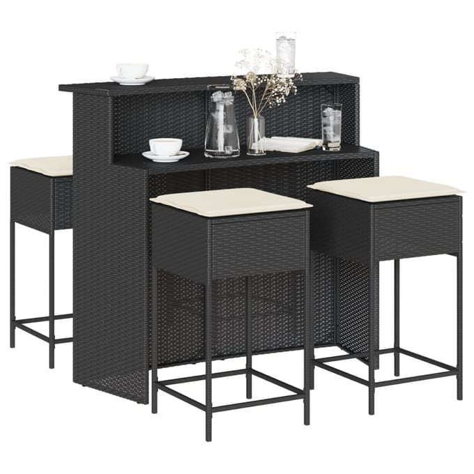 vidaXL - 5-delige - Tuinbarset - met - kussens - poly - rattan - zwart