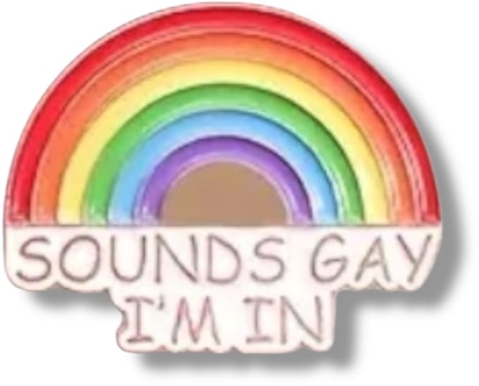 Rainbow Pin met “Sounds Gay I’m In” Tekst – Pride Button – LGBTQ+ Speldje