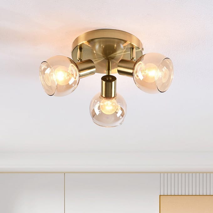 LumenXL - Plafondlamp Peri met amber glas en 3 spots