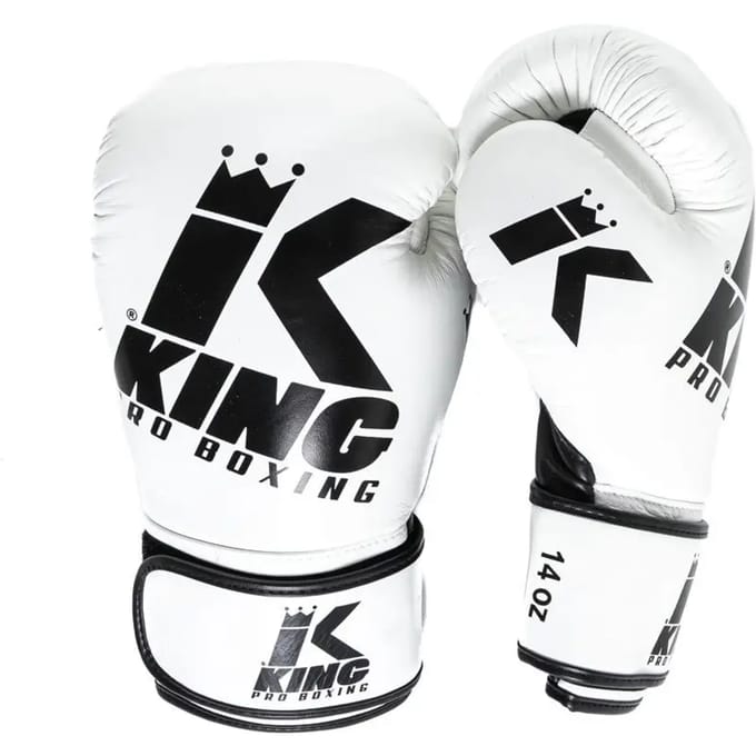 King Pro Boxing Bokshandschoenen - Platinum 5 - Echt leer - Wit / Zwart 16 oz