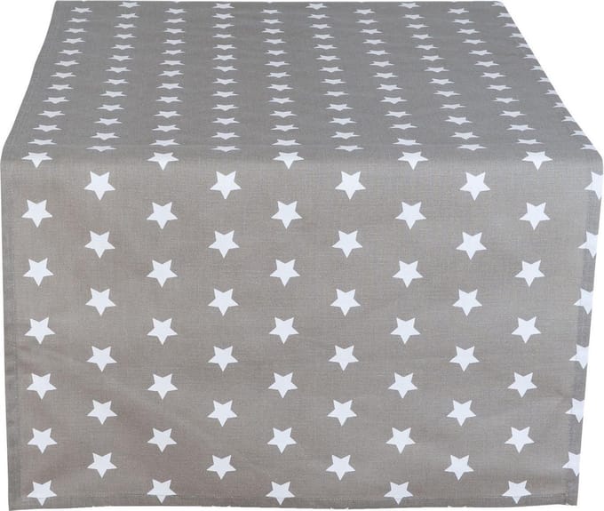 Clayre & Eef tafelloper taupe met sterren 50x140 cm