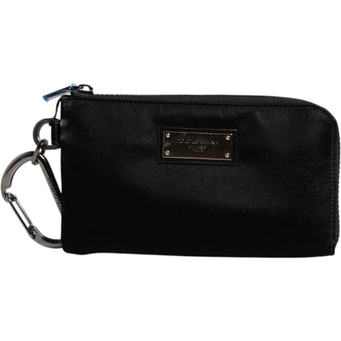 Dolce & Gabbana Zwarte Nylon Logo Plaque Sleutelhanger Pouch Clutch Bag