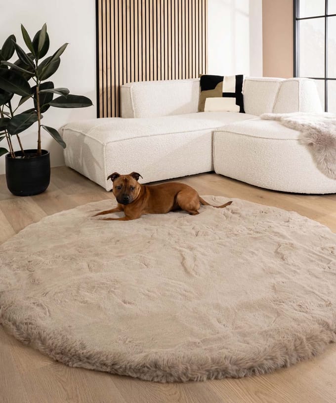 Fluffy vloerkleed rond - Comfy Deluxe taupe 80
