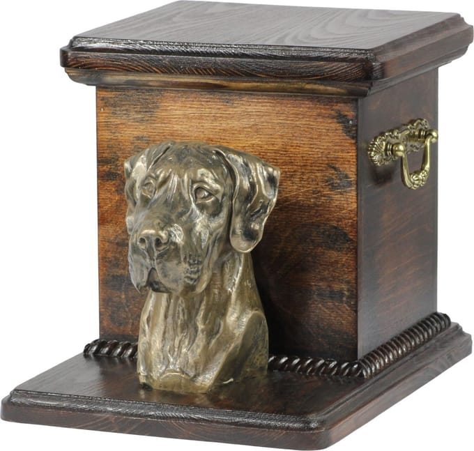 Elegante urn voor hondenas met buste van een Deense Dog