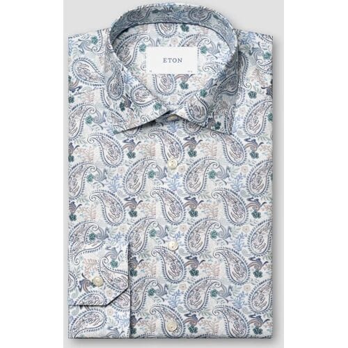 Eton Overhemd Paisley Pattern Soft Touch Cotton Tencel Subtle Stretch Blauw-Multi / male
