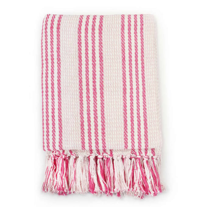 vidaXL - Plaid - strepen - 125x150 - cm - katoen - roze - en - wit