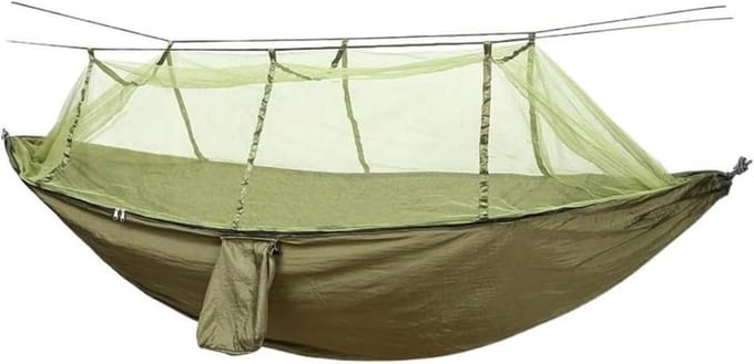 Kampeer Hangmat - Nylon Hangmat - Buiten Ontspannen - Met Klamboe - Single Persoon - Groen