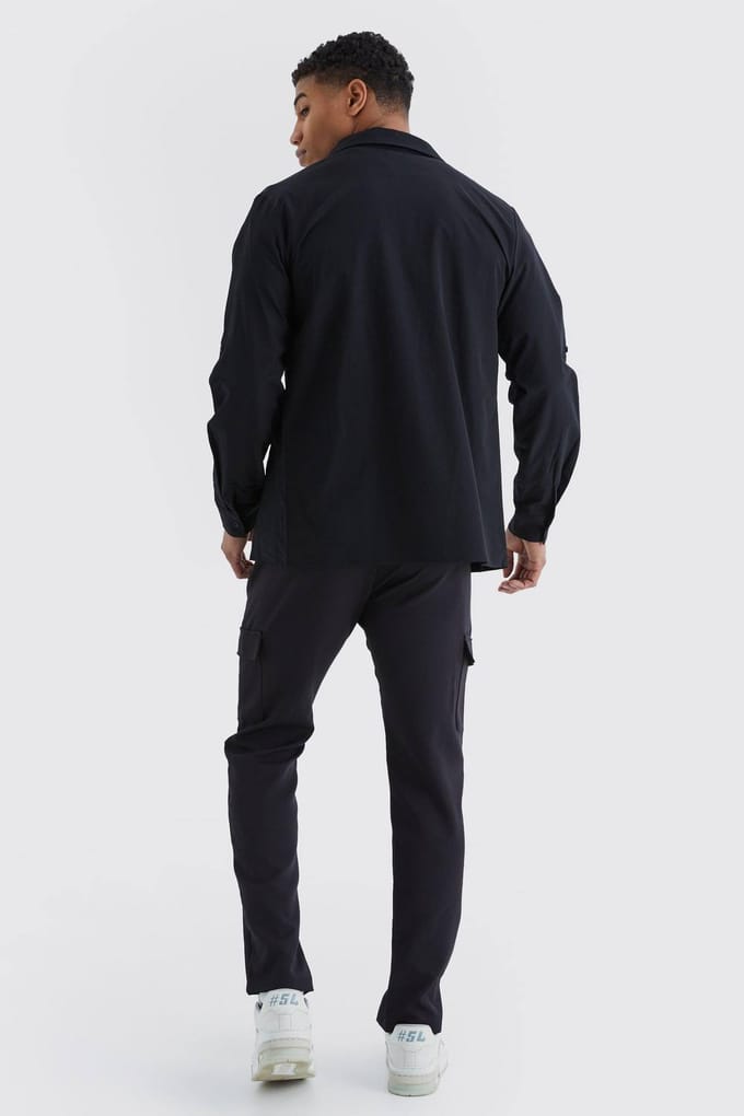 Regular Fit Technical Stretch 3d Pocket Utility Shirt | Black | Size Medium