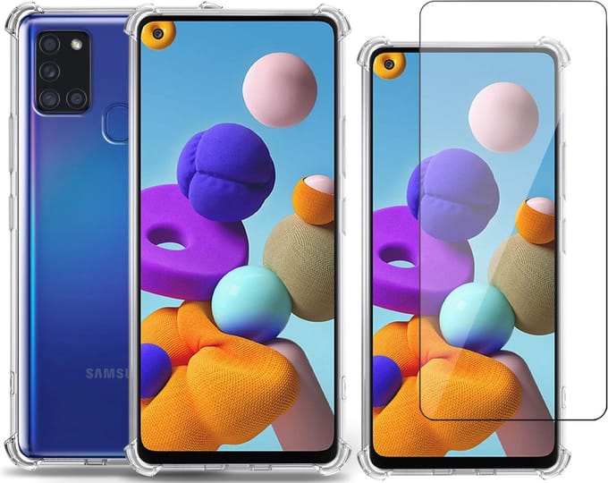 Hoesje geschikt voor Samsung Galaxy A21s - Screenprotector Glas - Shockline Case Cover Hoes