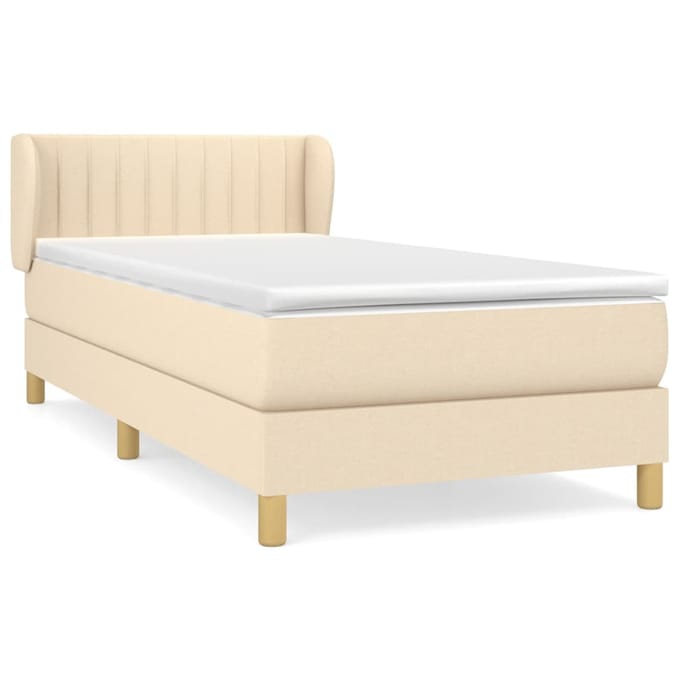 vidaXL - Boxspring - met - matras - stof - crèmekleurig - 90x190 - cm