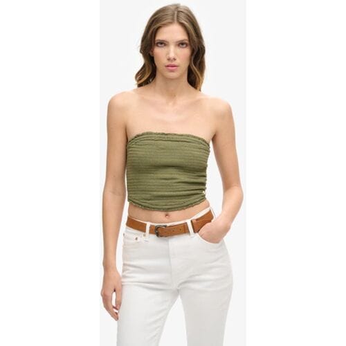 Superdry Bandeautop met Smokwerk Khaki Grootte: 42