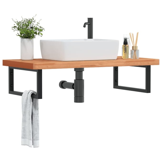 vidaXL - Badkamer - wandschap - staal - en - massief - beukenhout