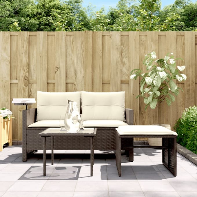 vidaXL - 3-delige - Loungeset - met - kussens - poly - rattan - bruin