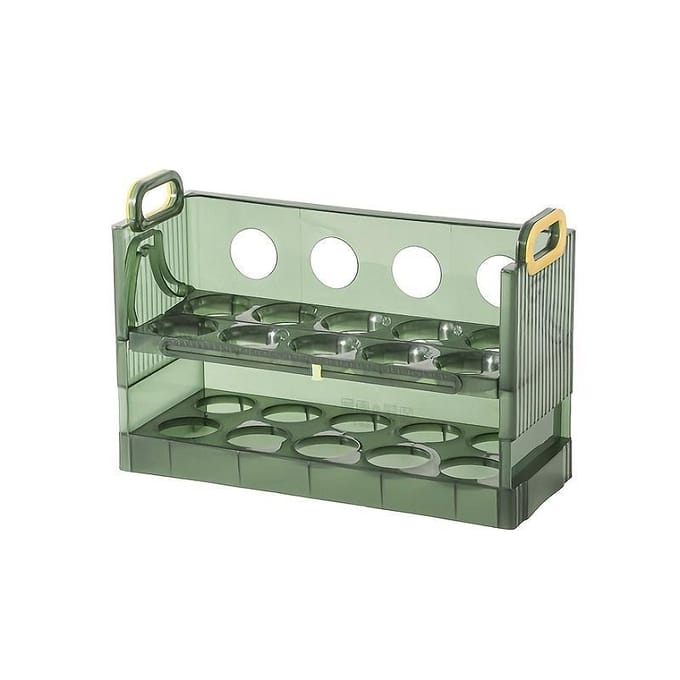 Eieropslagdoos, koelkast automatische flip-eierdoos, universele anti-val eierlade, eierhouder 2 layers groen
