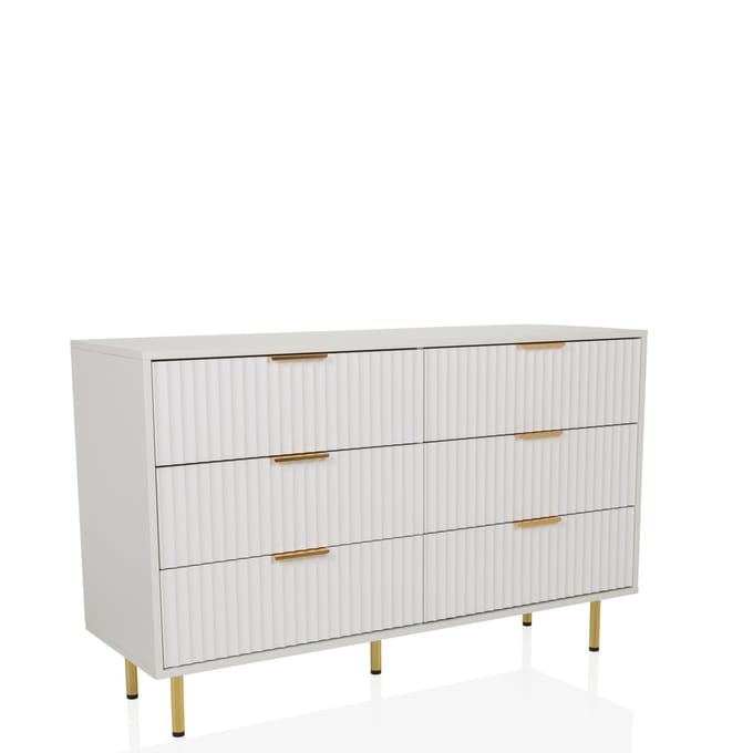 Sideboard / commode HJELLE 120 x 40 x 76 cm 6 schuiflades wit hjh LIVING