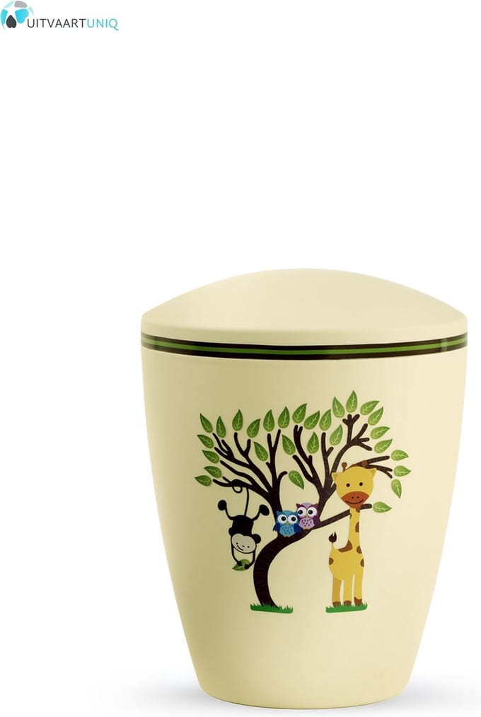 Kinder urn boom met dieren geel - bio