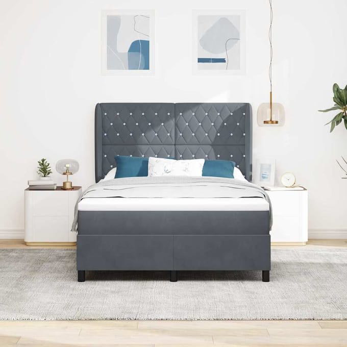 vidaXL - Boxspring - bed - met - hoofdeinde - Donkergrijs - 200 - x - 160 - cm - Fluweel