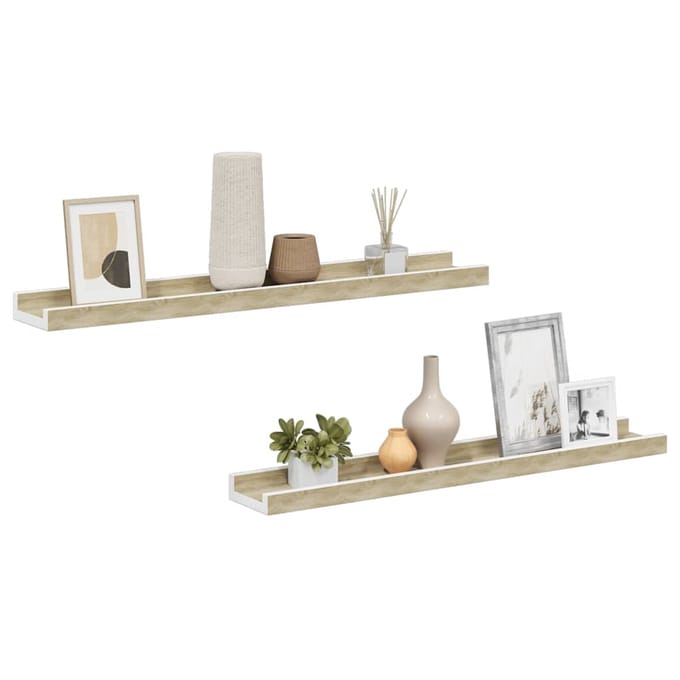 vidaXL - Wandschappen - 2 - st - 60x9x3 - cm - wit - en - sonoma - eikenkleurig