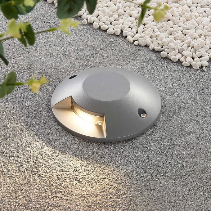 Lucande LED-grondspot Jeffrey, zilver, 1 lichtuitgang