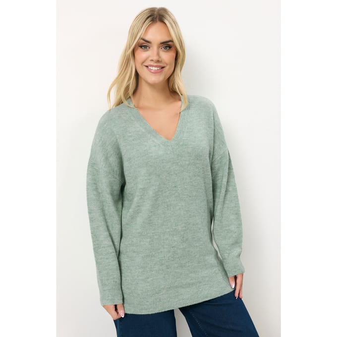 Yours Saliegroene Zachte Trui Met Vhals Size 54-56