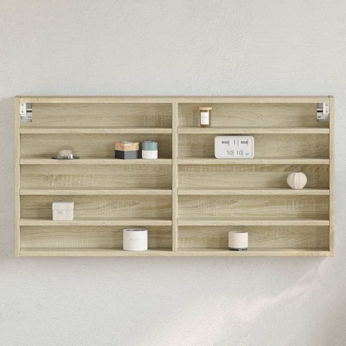 vidaXL - Vitrinekast - 100x8,5x50 - cm - bewerkt - hout - sonoma - eikenkleurig