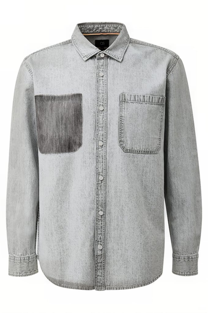 s.Oliver -qs Shirt Grey Denim Maat: S | Casual Overhemden Outlet | Heren | Grijs
