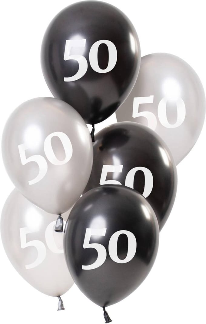 Folat - Ballonnen Glossy Black 50 Jaar (6 stuks)