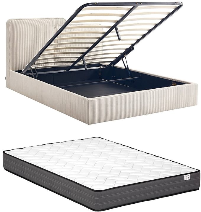 Vente-unique Bed met opbergruimte stof beige 160 x 200 cm