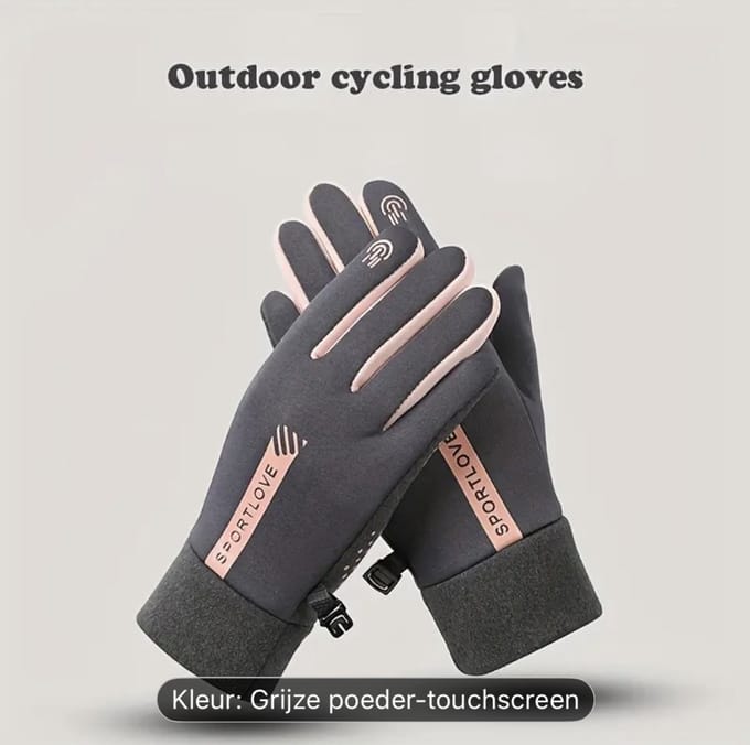 CarKen Dames Thermische Winter Fiets Handschoenen grijs/roze, one size, Winddicht voor Koude Weer, Touchscreen