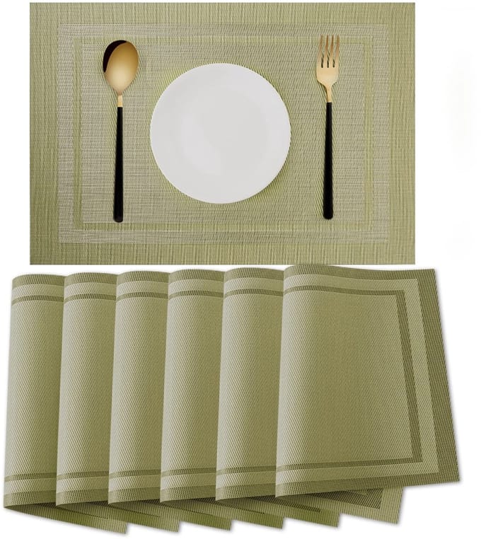 Dailygoods - Premium afwasbare placemats - 6 stuks, groen en hittebestendig