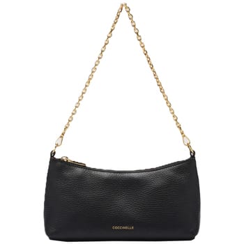 COCCINELLE Leren Schoudertas Aura Mini Bag Grained Leather Noir Zwart