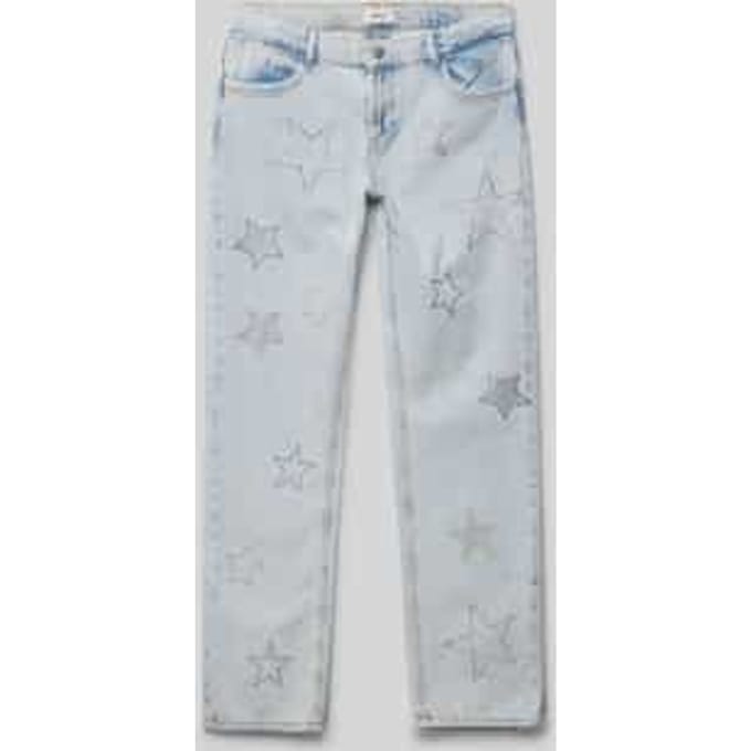 Straight fit jeans van zuiver katoen met strass-steentjes, model 'CARLY DAD'