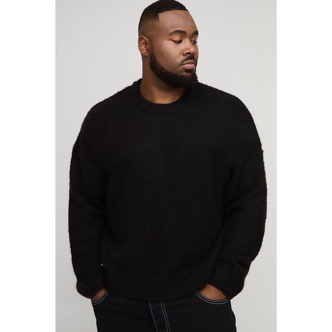 Plus Basic Boxy Fit Geborsteld Gebreide Trui | Black | Size 2XL