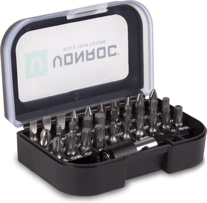 VONROC Universele bitset – 31 delig – Incl. bithouder, opbergdoos & riemclip