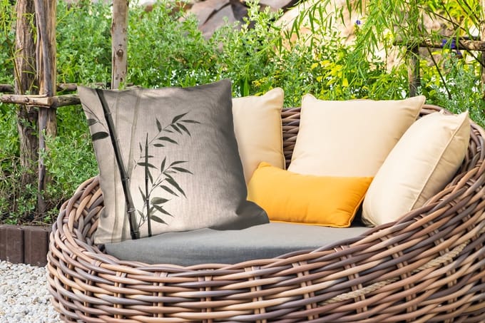 Sierkussen Buiten - Japandi - Bamboe - Beige - 60x60 cm - Weerbestendig