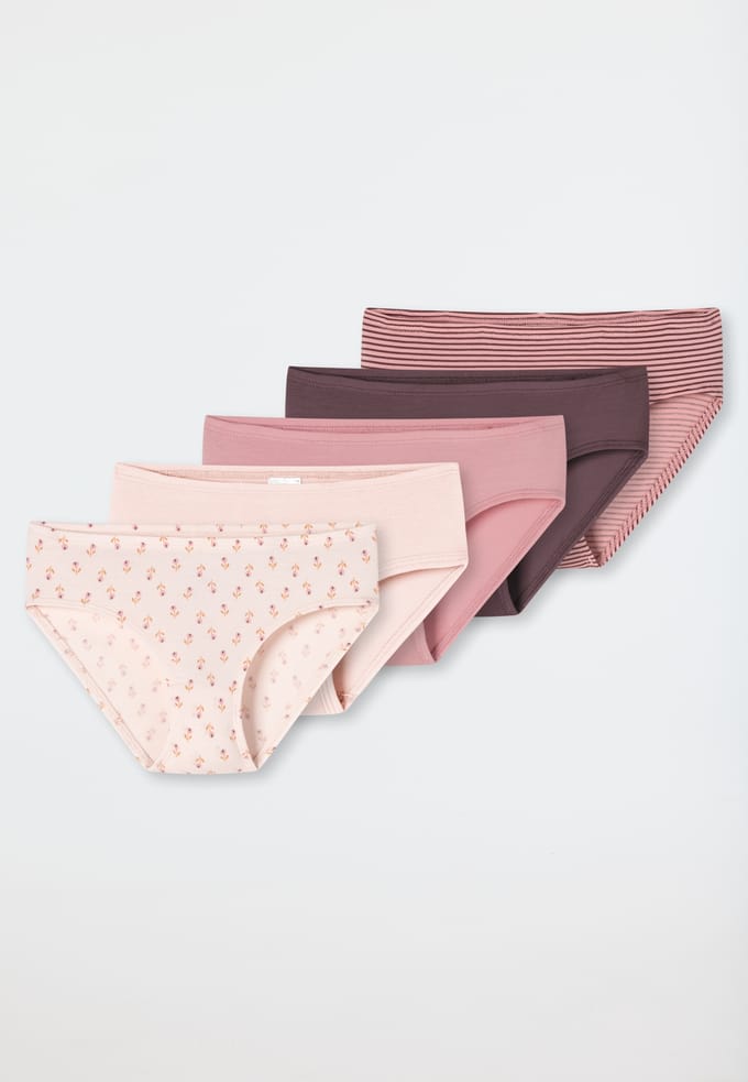 Slips, set van 5, met streepjes en bloemetjes, meerkleurig - 95/5 92