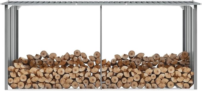 Houtopslag Rek - Haardhout Opslag - Buiten Opslaan - Schuin Dak - 330 cm Lang - Grijs