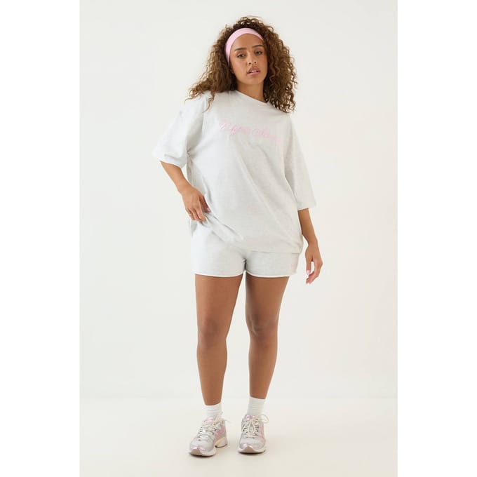 Dames Dsgn Studio Geborduurd Oversized T-shirt Met Script | Ash Grey | Maat: Small