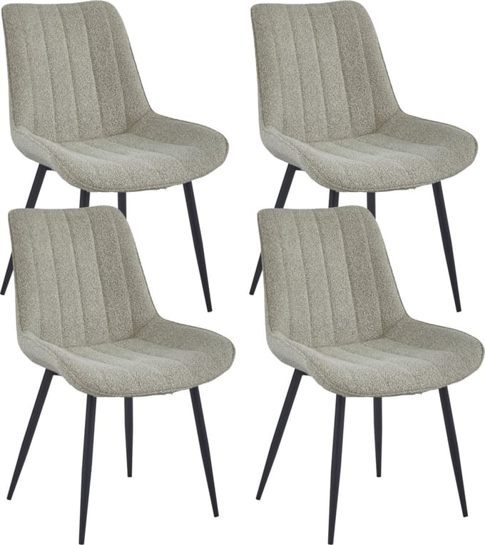 Colenis® - Verta Eetkamerstoel - Set Van 4 - Beige - Bouclé- Industrieel - Met armleuning
