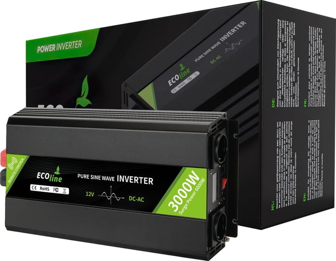 EcoLine - Omvormer 12V Naar 230V - 3000w Vermogen 6000w Piek- Zuivere sinus - Spanningomvormer - Remote Controlled