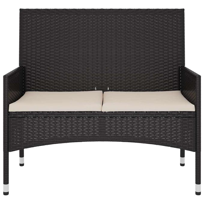 vidaXL - Tuinbank - 2-zits - met - kussens - poly - rattan - zwart