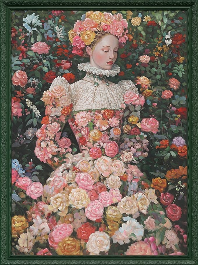Schilderij met lijst bloemenmeisje 70x90cm