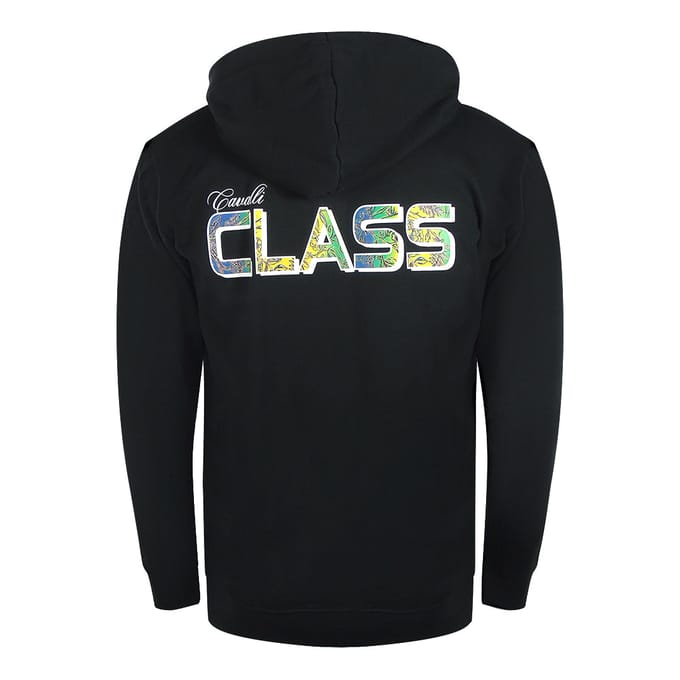 Cavalli Class Opvallend Bloemenlogo Zwarte Hoodie Met Rits