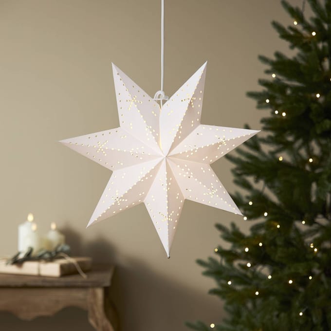 Star Trading White Paper Star 'Classic', gatenpatroon, 7-puntig, netvoeding, E14-fitting, Ø 45 cm